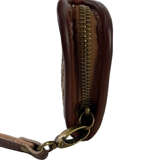 Mode Luxe Womens Woven Brown Tan Wristlet Zip Around Wallet Clutch Coin Purse - Picture 10 of 16